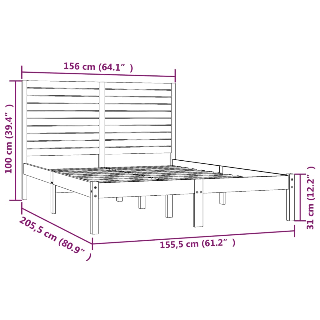 Estrutura de cama king 150x200 cm madeira maciça