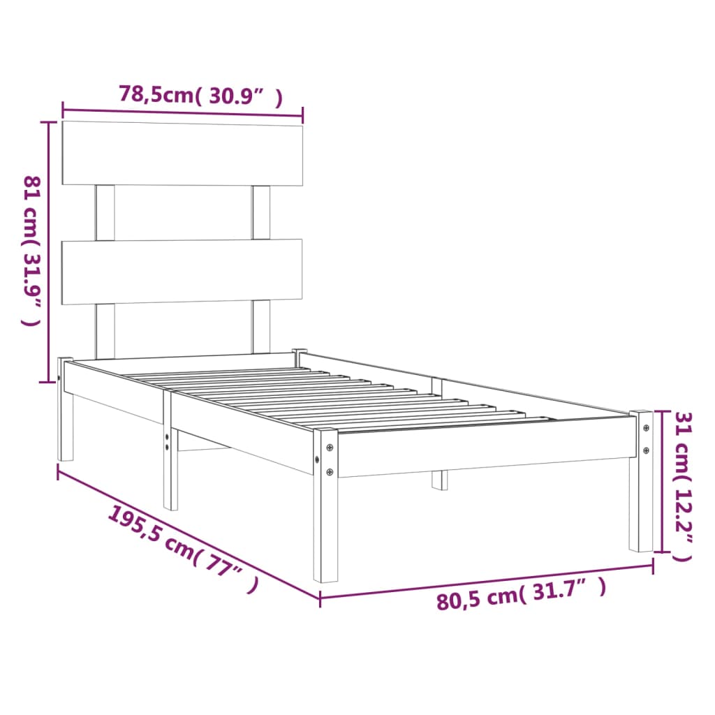 Estrutura de cama pequena solteiro 75x190 cm madeira maciça