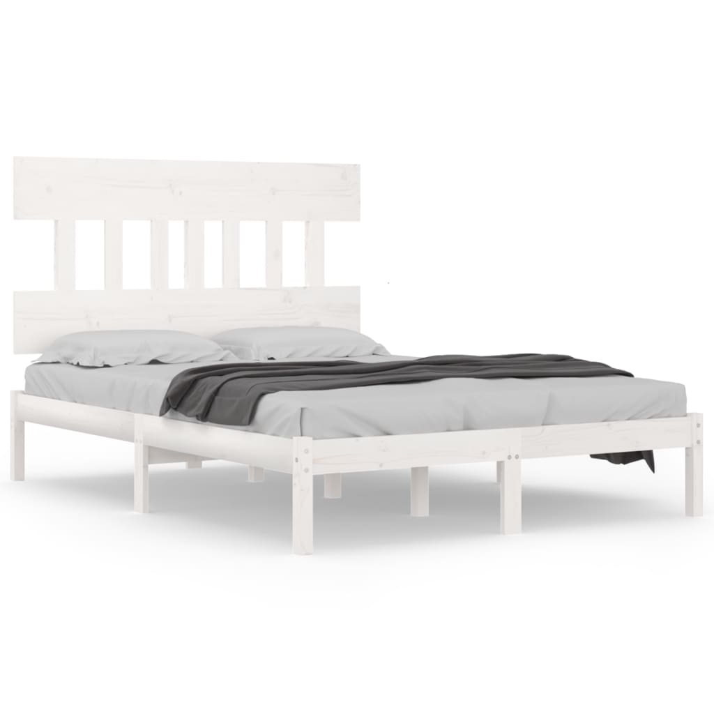 Estrutura de cama 140x190 cm madeira maciça branco