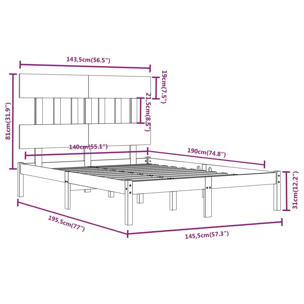 Estrutura de cama 140x190 cm madeira maciça branco