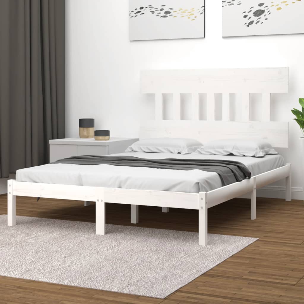 Estrutura de cama 140x200 cm madeira maciça branco