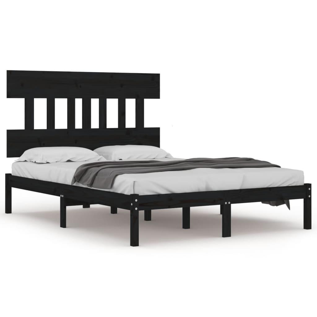 Estrutura de cama king 150x200 cm madeira maciça preto