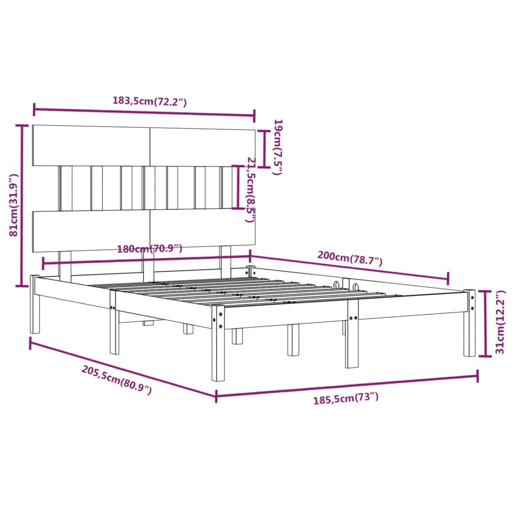 Estrutura de cama super king 180x200 cm madeira maciça preto