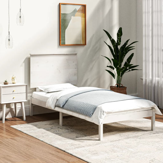 Estrutura de cama solteiro 90x190 cm madeira maciça branco