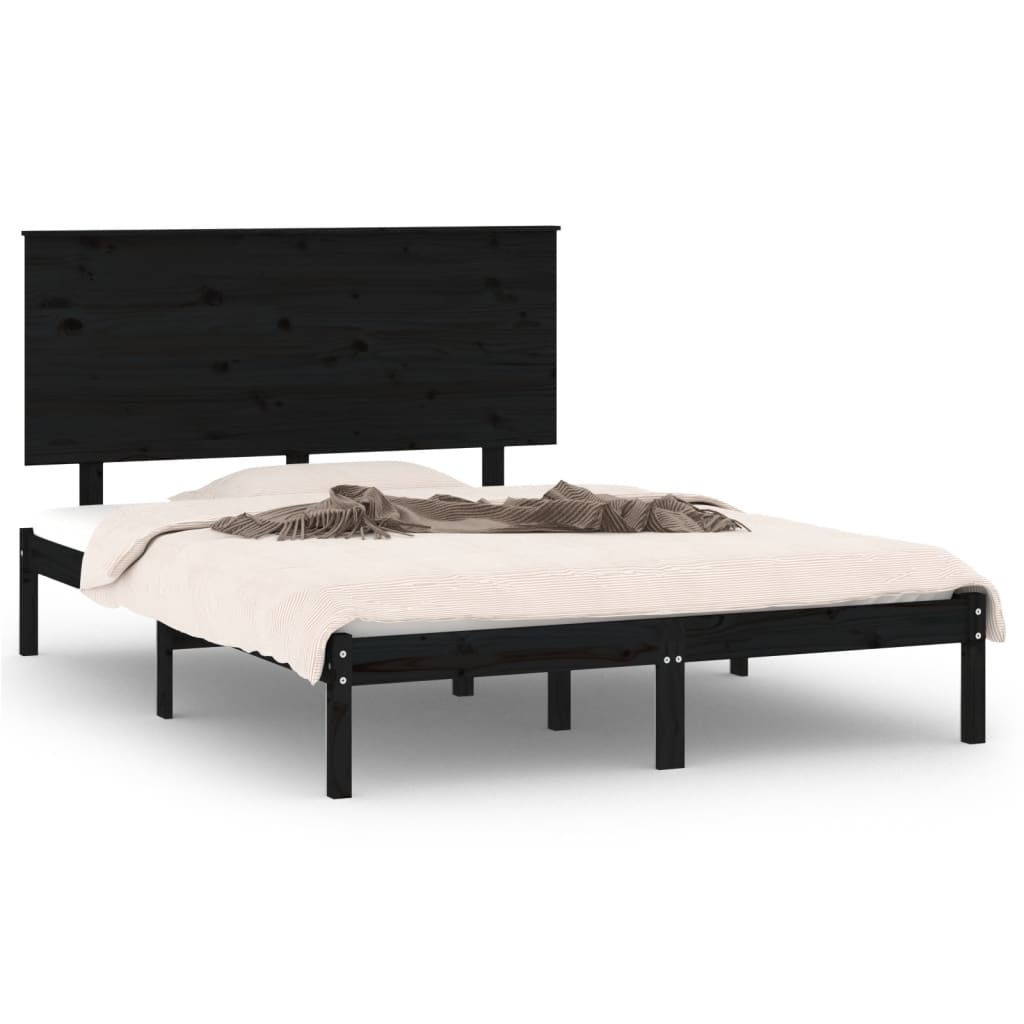 Estrutura de cama casal 135x190 cm madeira maciça preto