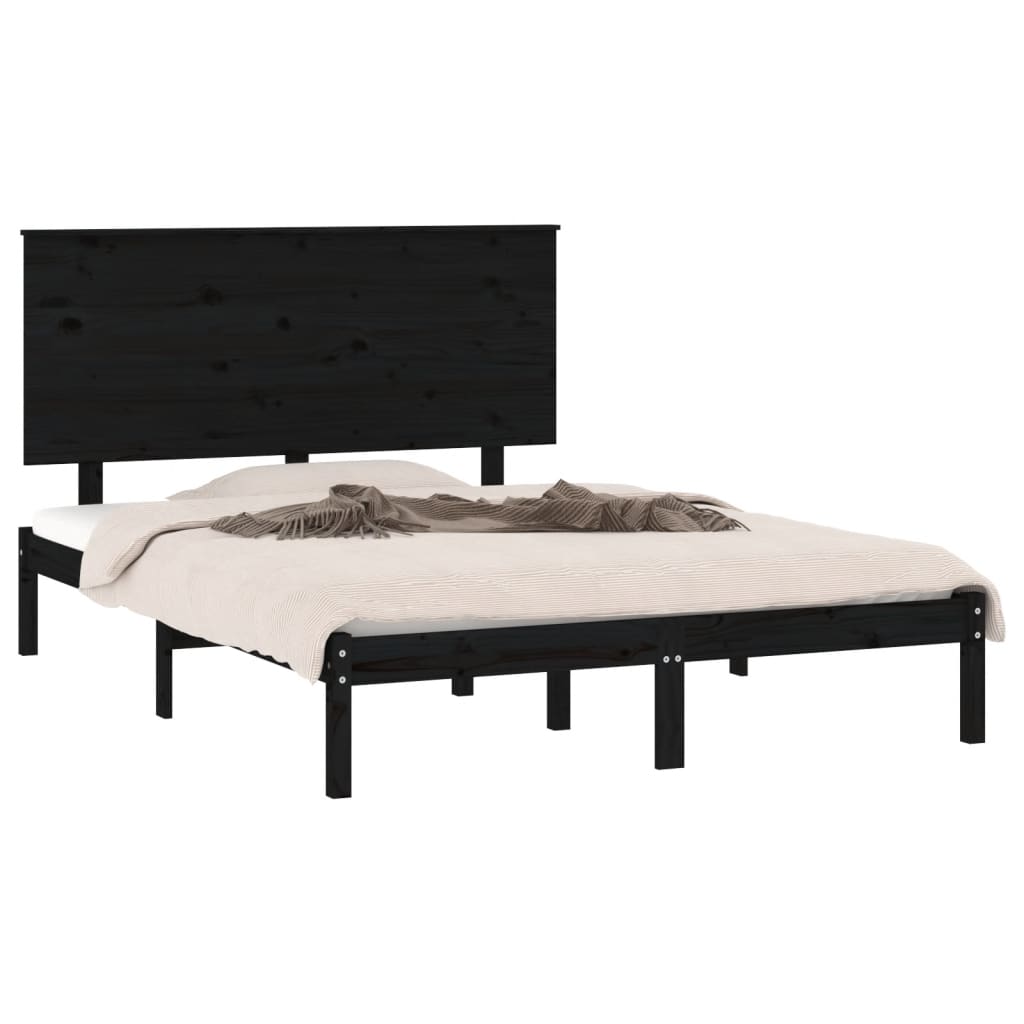 Estrutura de cama casal 135x190 cm madeira maciça preto