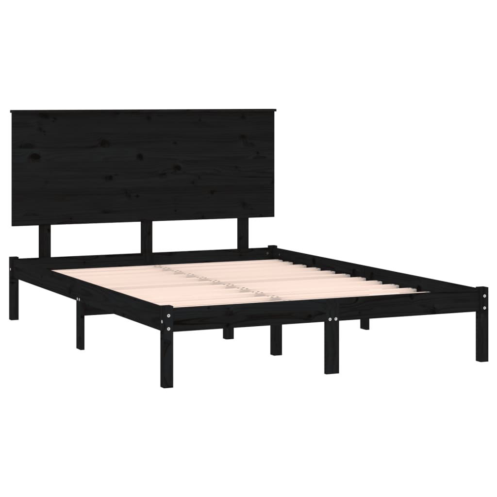 Estrutura de cama casal 135x190 cm madeira maciça preto