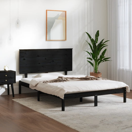 Estrutura de cama casal 135x190 cm madeira maciça preto