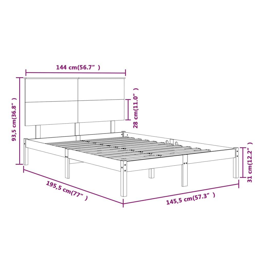 Estrutura de cama 140x190 cm pinho maciço