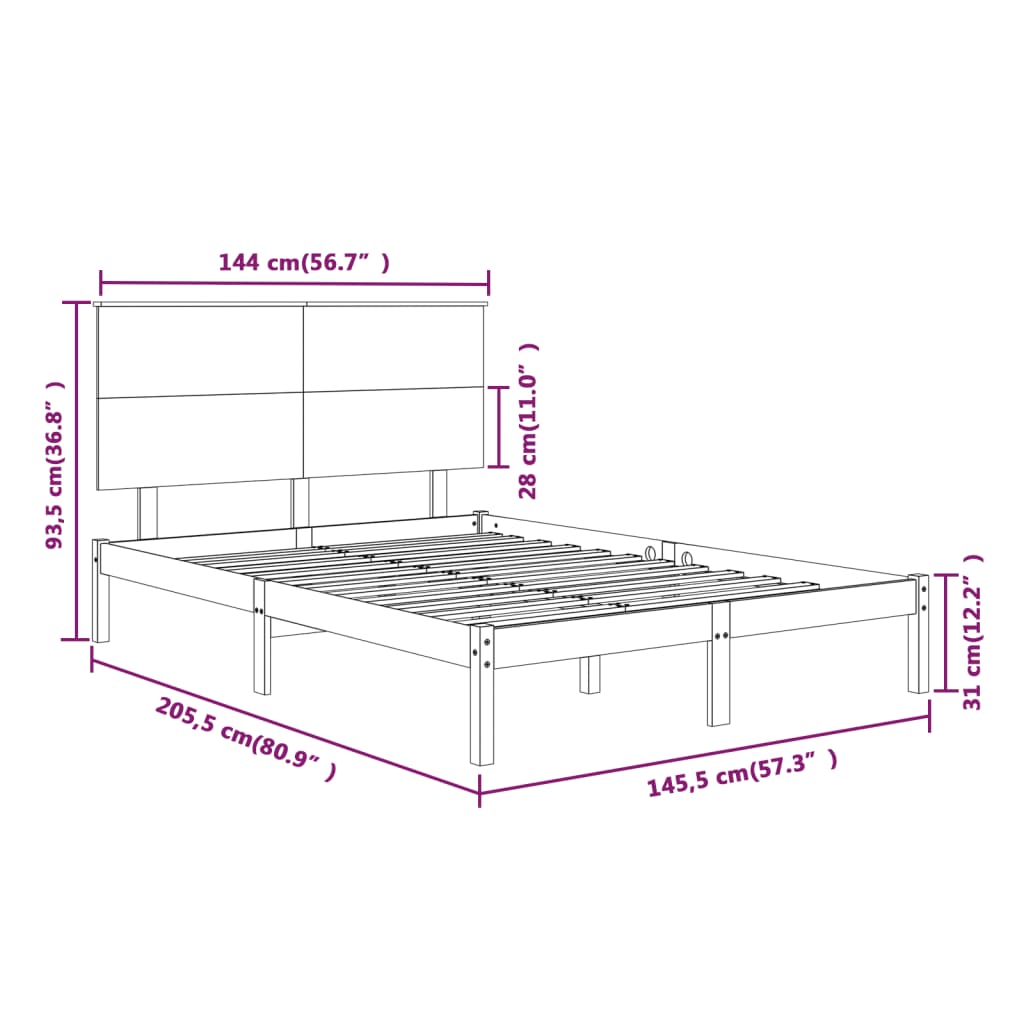 Estrutura de cama 140x200 cm madeira de pinho maciça branco