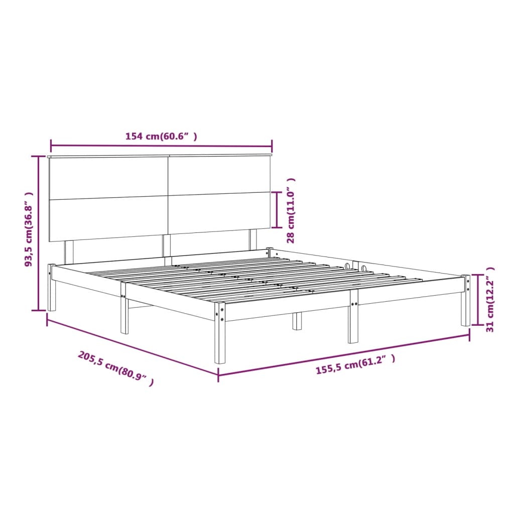 Estrutura de cama king 150x200 cm madeira maciça branco