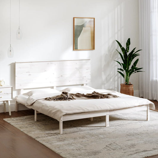 Estrutura de cama king 150x200 cm madeira maciça branco