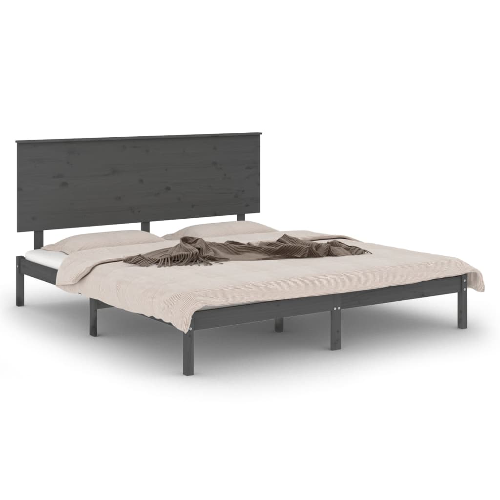 Estrutura de cama king 150x200 cm madeira maciça cinza