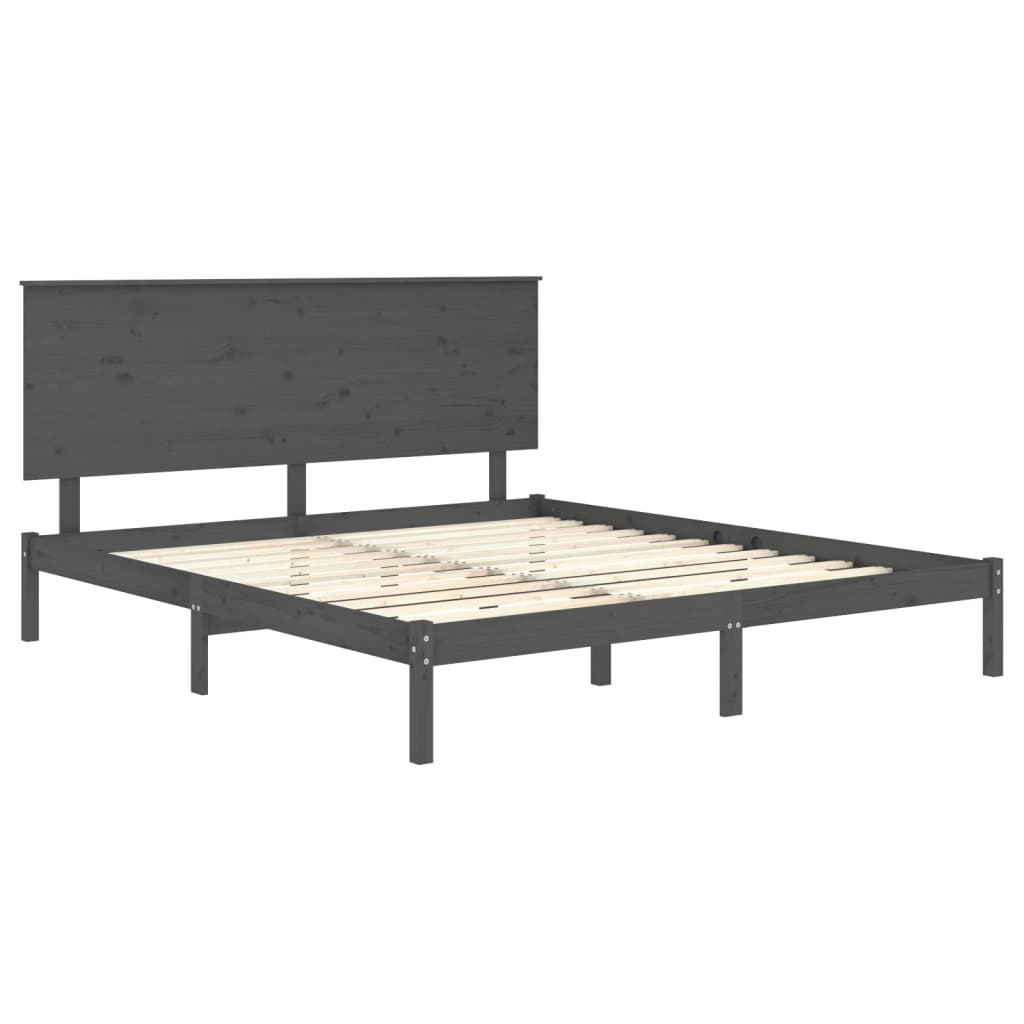 Estrutura de cama king 150x200 cm madeira maciça cinza