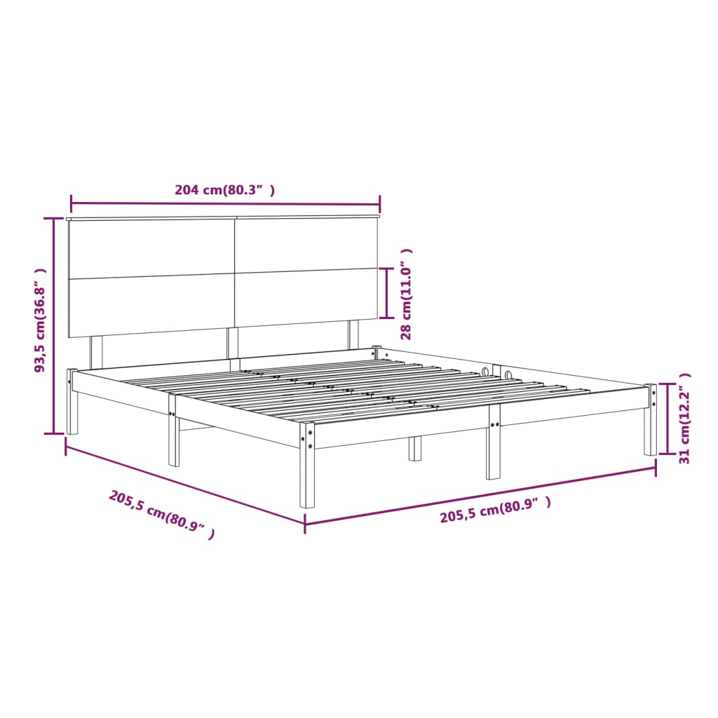 Estrutura de cama 200x200 cm pinho maciço preto