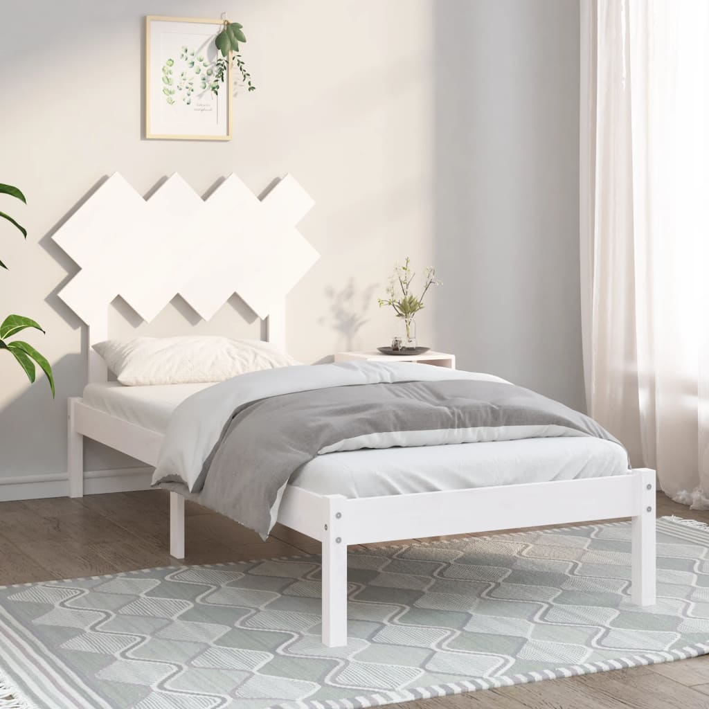 Estrutura de cama solteiro 90x190 cm madeira maciça branco