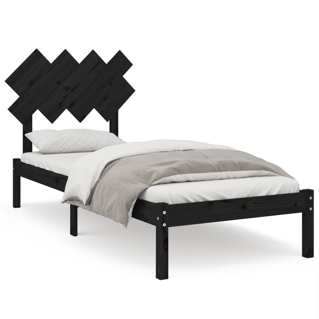 Estrutura de cama solteiro 90x190 cm madeira maciça preto