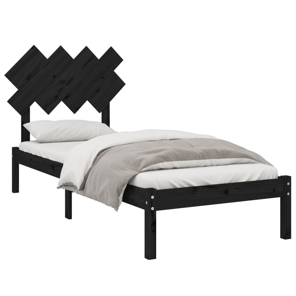 Estrutura de cama solteiro 90x190 cm madeira maciça preto