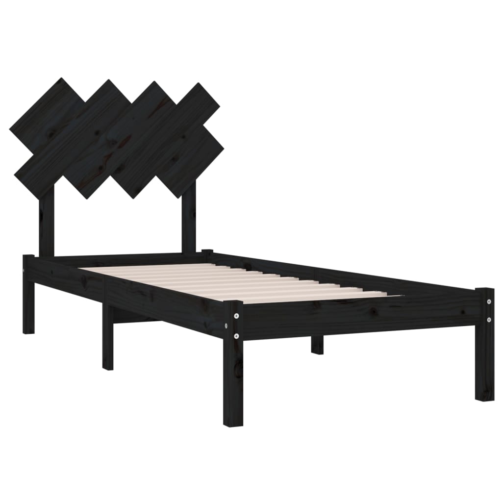 Estrutura de cama solteiro 90x190 cm madeira maciça preto