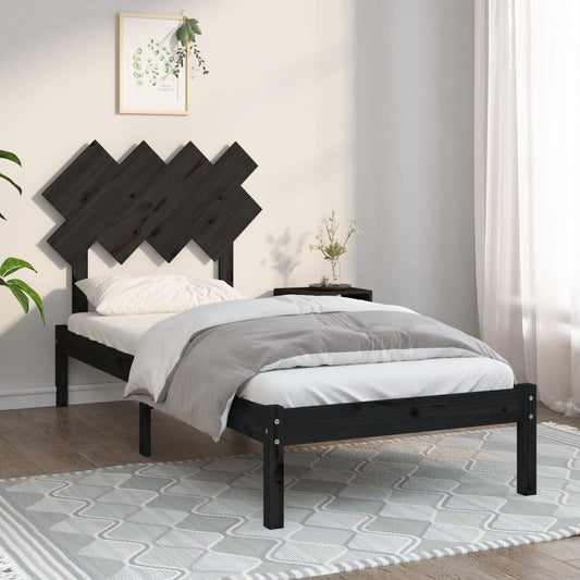 Estrutura de cama solteiro 90x190 cm madeira maciça preto