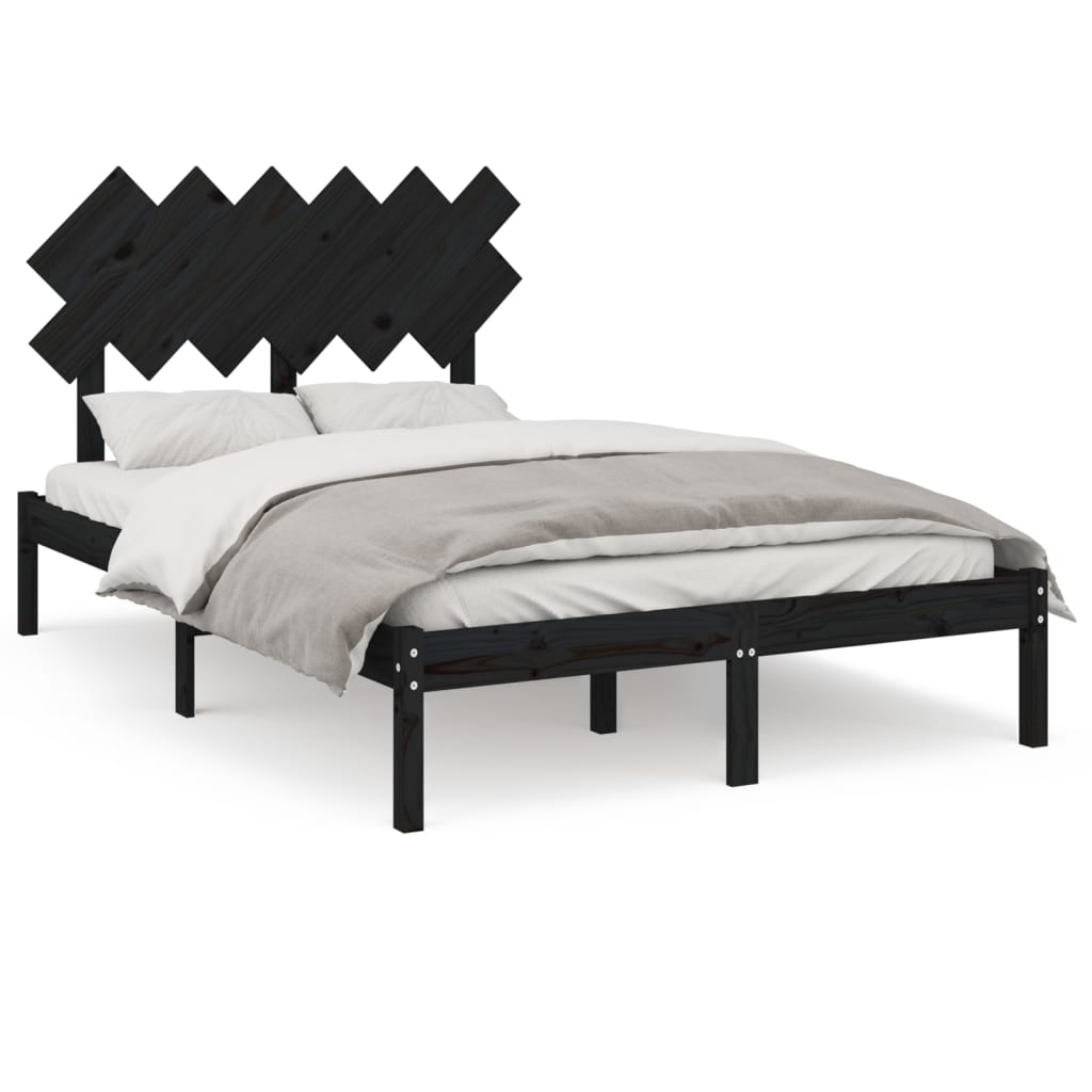 Estrutura de cama casal 135x190 cm madeira maciça preto