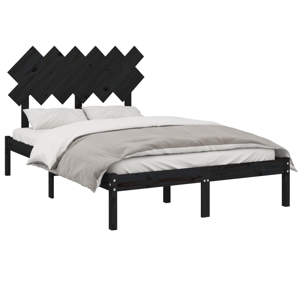 Estrutura de cama casal 135x190 cm madeira maciça preto