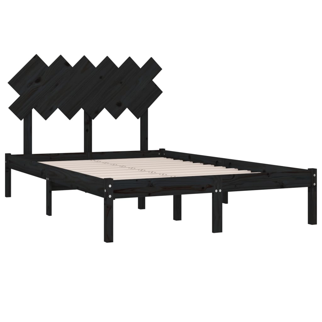 Estrutura de cama casal 135x190 cm madeira maciça preto