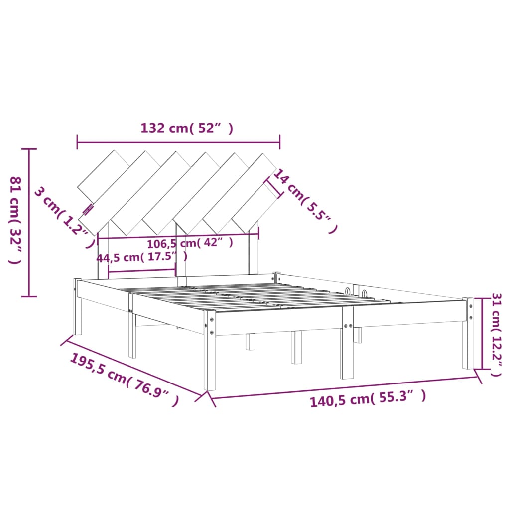 Estrutura de cama casal 135x190 cm madeira maciça preto