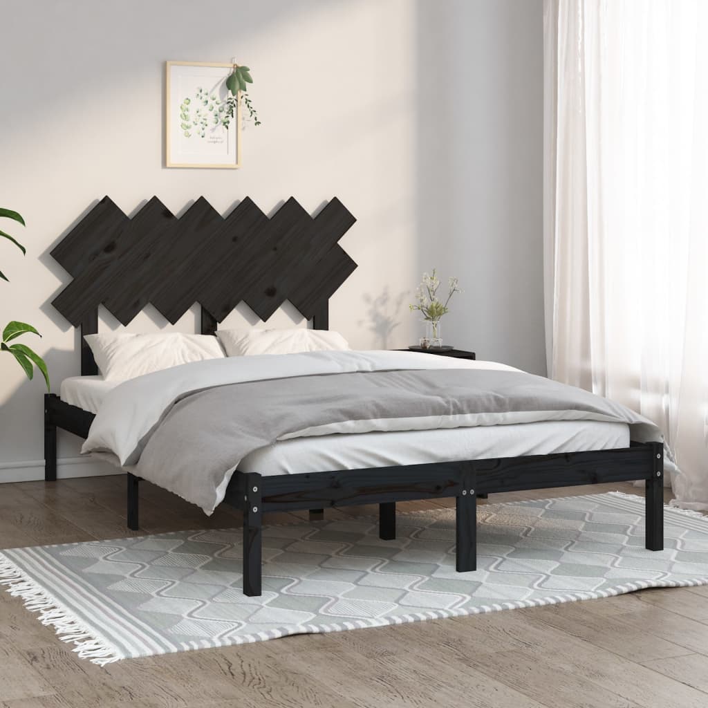 Estrutura de cama casal 135x190 cm madeira maciça preto