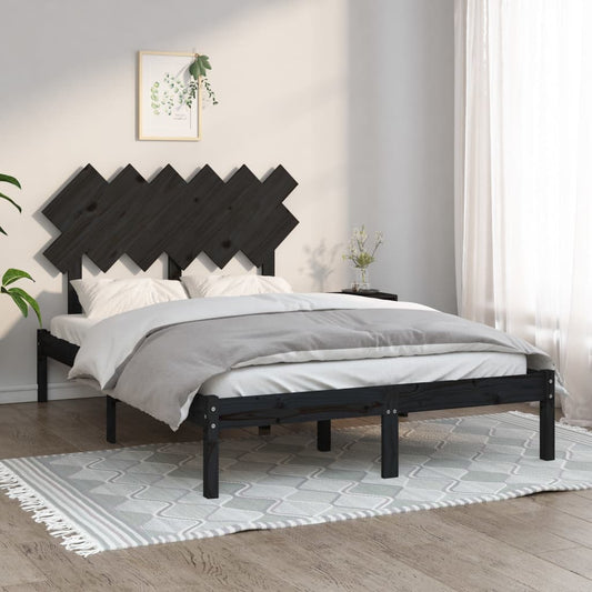 Estrutura de cama casal 135x190 cm madeira maciça preto