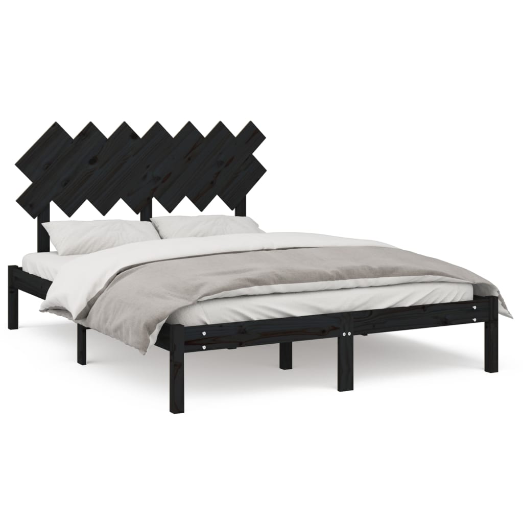 Estrutura de cama 140x190 cm madeira maciça preto