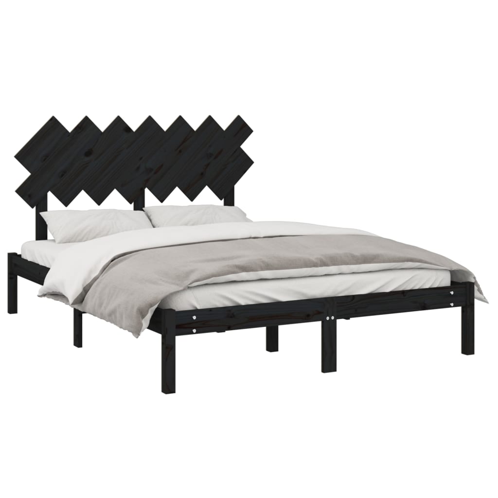 Estrutura de cama 140x190 cm madeira maciça preto