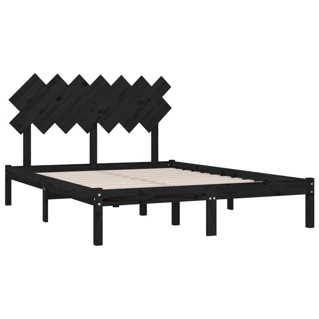 Estrutura de cama 140x190 cm madeira maciça preto