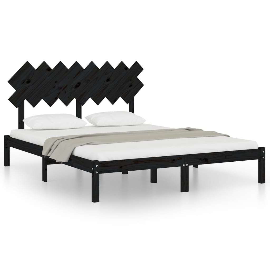 Estrutura de cama 160x200 cm preto pinho maciço