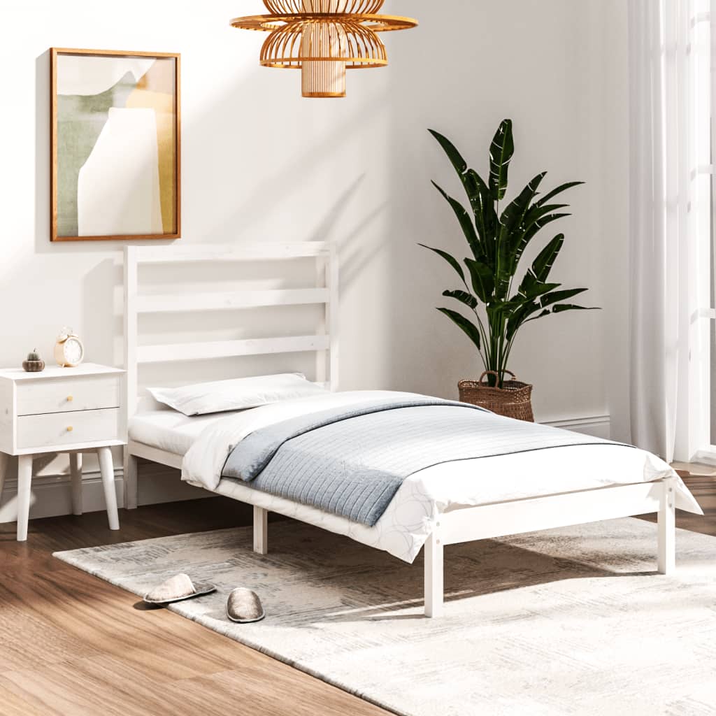 Estrutura de cama solteiro 90x190 cm madeira maciça branco