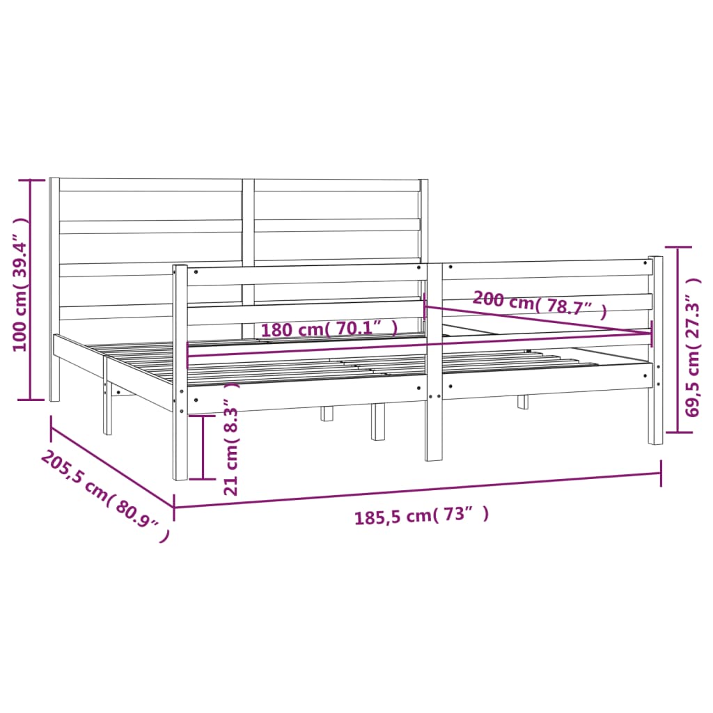 Estrutura de cama super king 180x200 cm pinho maciço