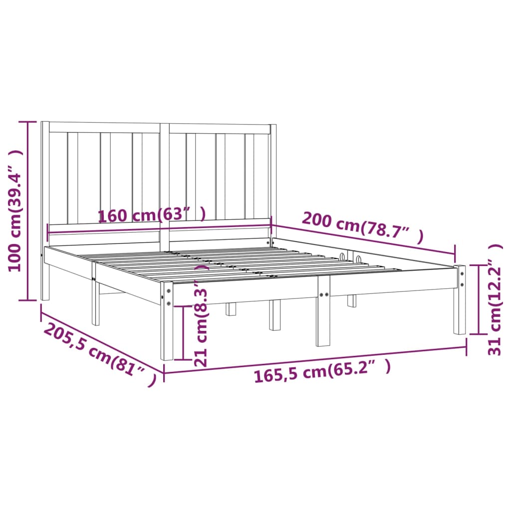 Estrutura de cama 160x200 cm madeira pinho maciço castanho mel