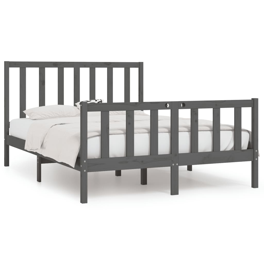 Estrutura de cama 140x190 cm madeira maciça cinzento