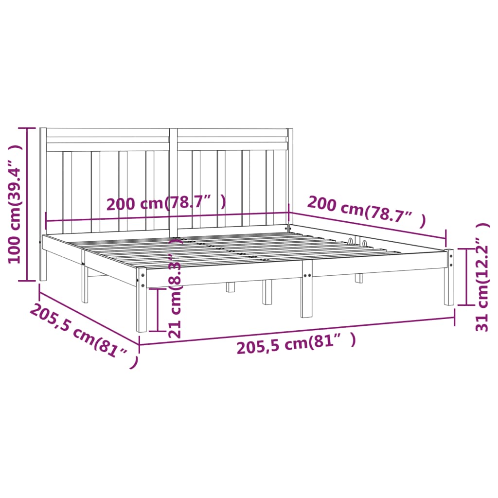 Estrutura de cama 200x200 cm madeira maciça preto