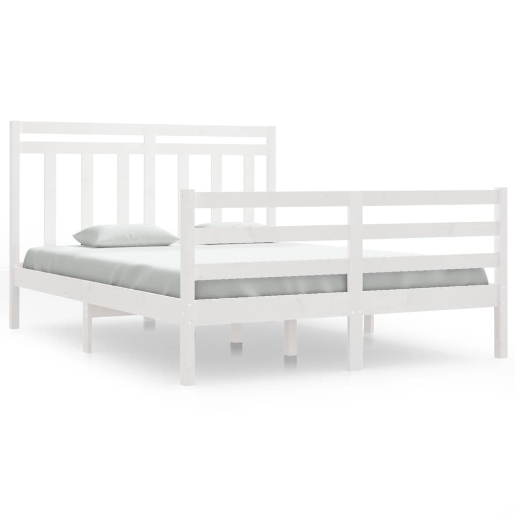 Estrutura de cama casal 135x190 cm madeira maciça branco