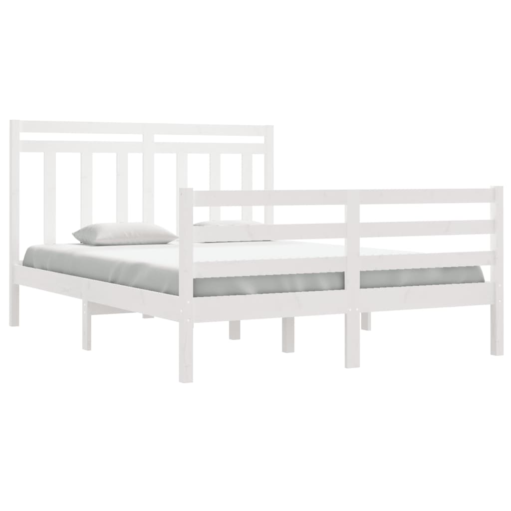 Estrutura de cama casal 135x190 cm madeira maciça branco