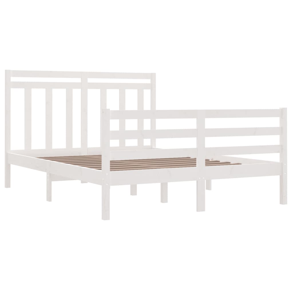 Estrutura de cama casal 135x190 cm madeira maciça branco