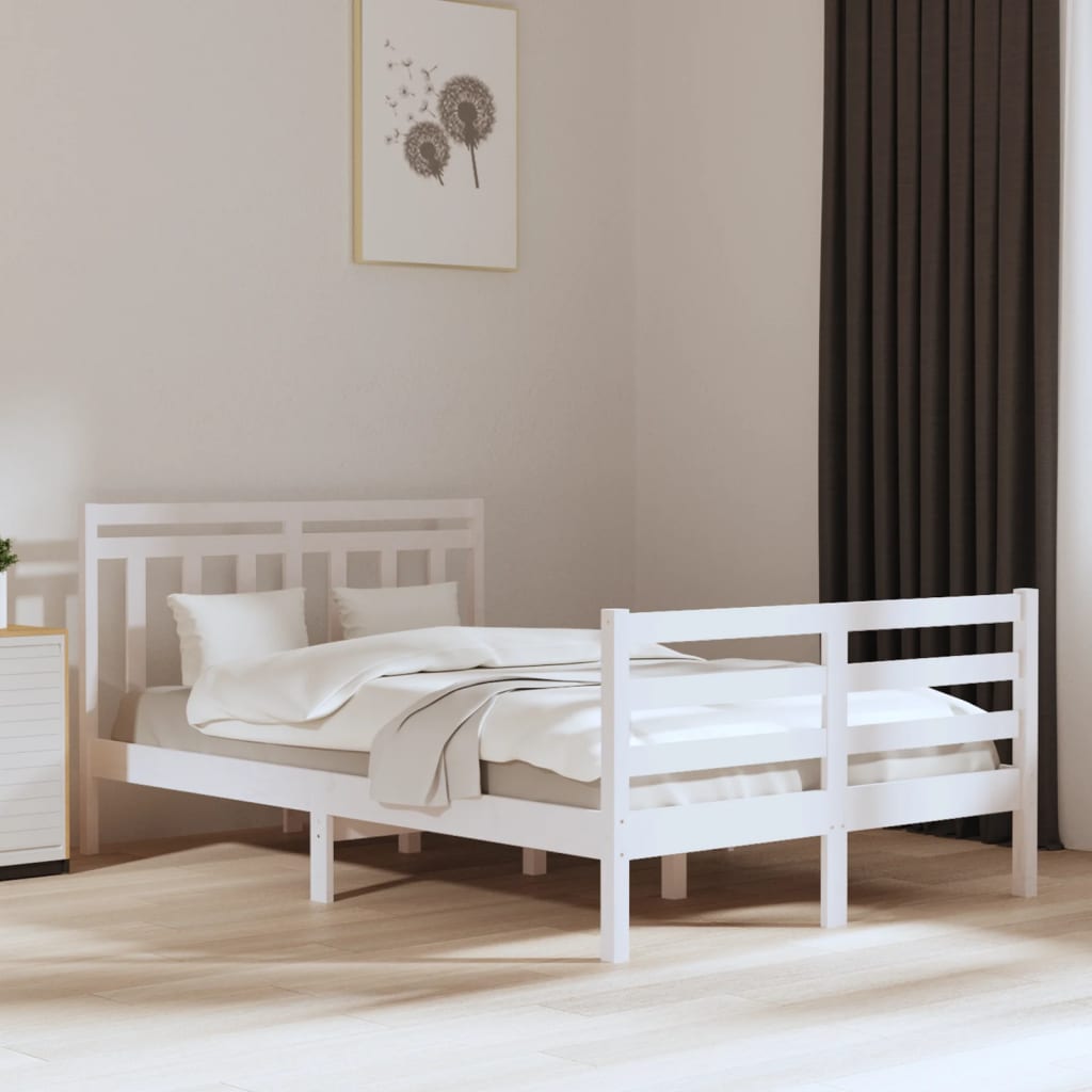 Estrutura de cama casal 135x190 cm madeira maciça branco