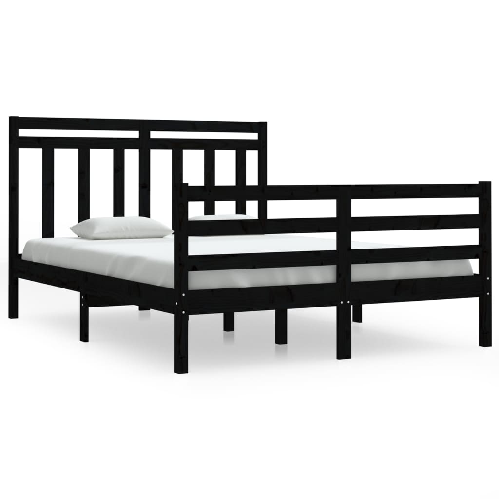 Estrutura de cama casal 135x190 cm madeira maciça preto