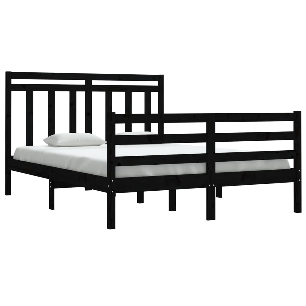 Estrutura de cama casal 135x190 cm madeira maciça preto