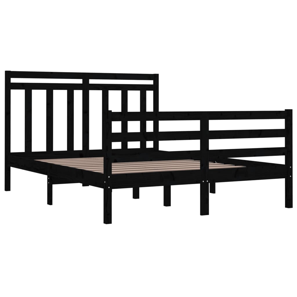 Estrutura de cama casal 135x190 cm madeira maciça preto