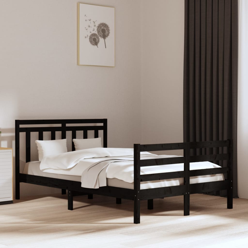 Estrutura de cama casal 135x190 cm madeira maciça preto