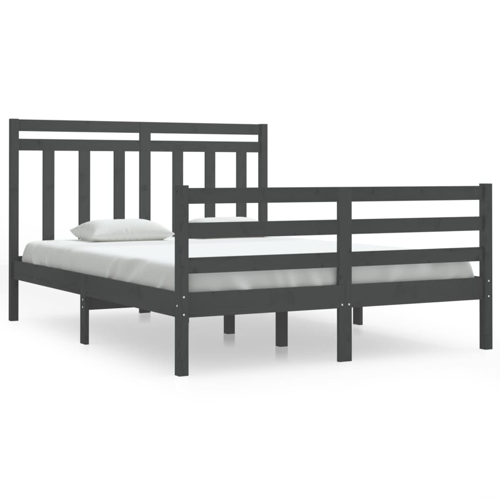 Estrutura de cama 140x190 cm madeira maciça cinzento