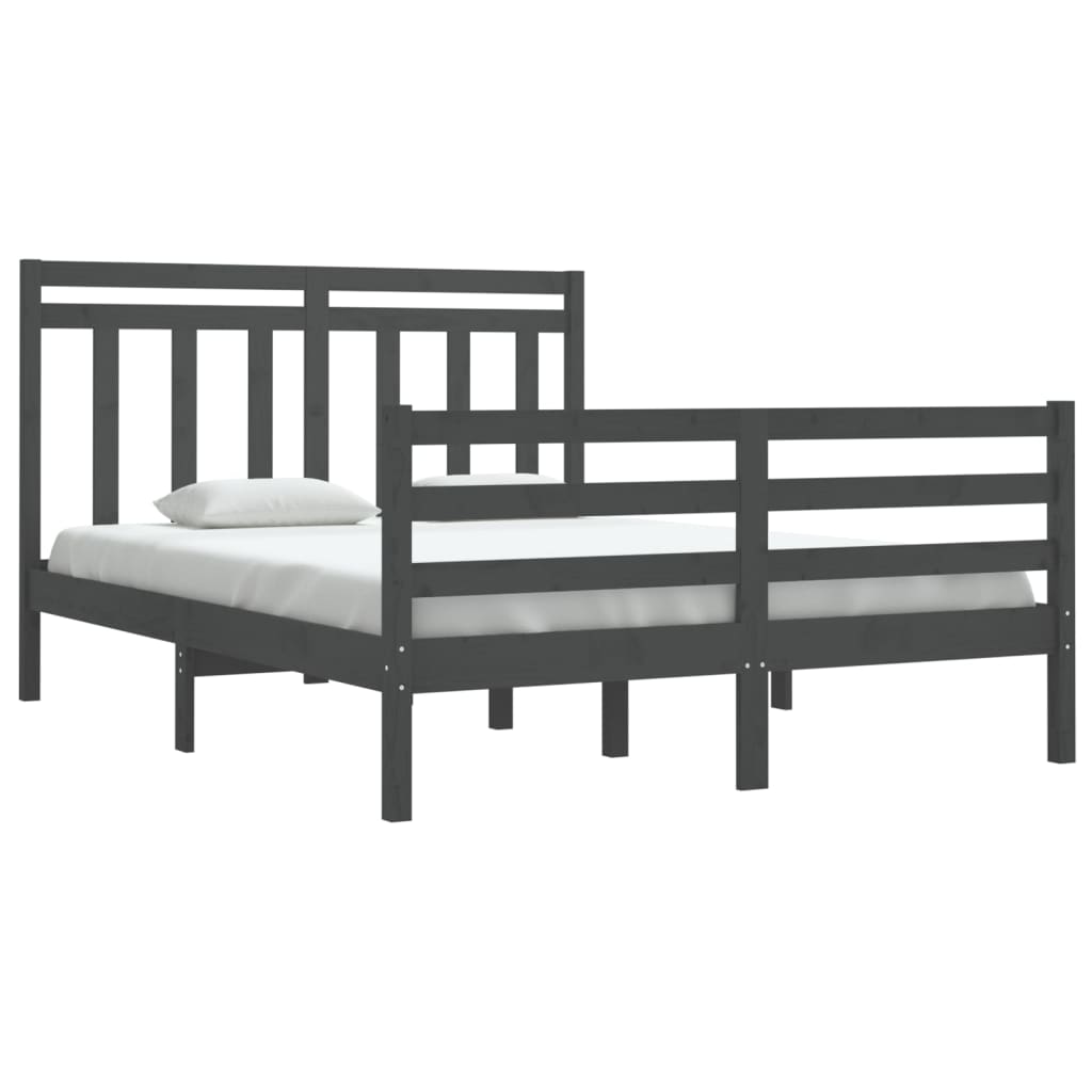 Estrutura de cama 140x190 cm madeira maciça cinzento