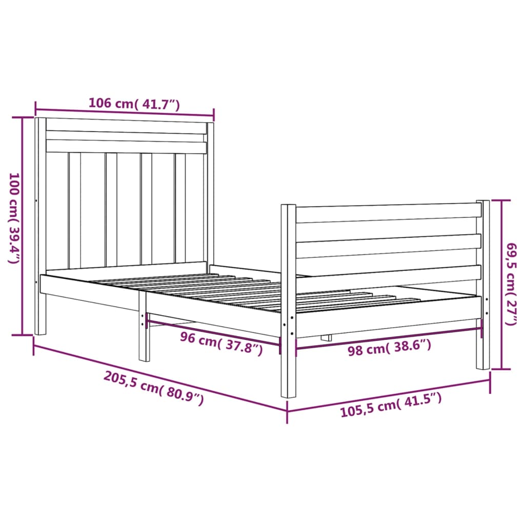 Estrutura de cama 100x200 cm madeira maciça branco